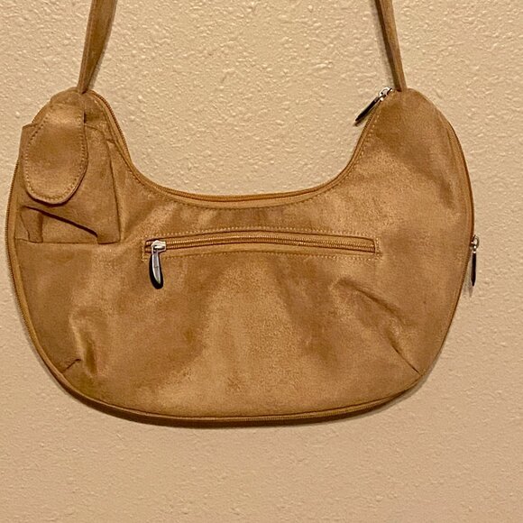 TRAVELON Anti-Theft Travel Purse Tan Faux Suede Hobo Handbag Zip Pockets - Picture 3 of 16